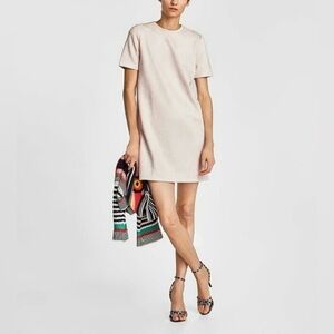 ZARA Faux Suede Shift Dress in Light Blush Pink, Size Small